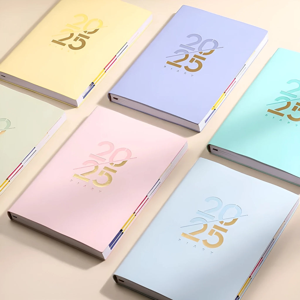 A5 soft faux leather daily schedule book open showing Dorian paper pages