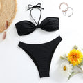 Black women's bikini set with lace-up tube top and briefs style bottoms