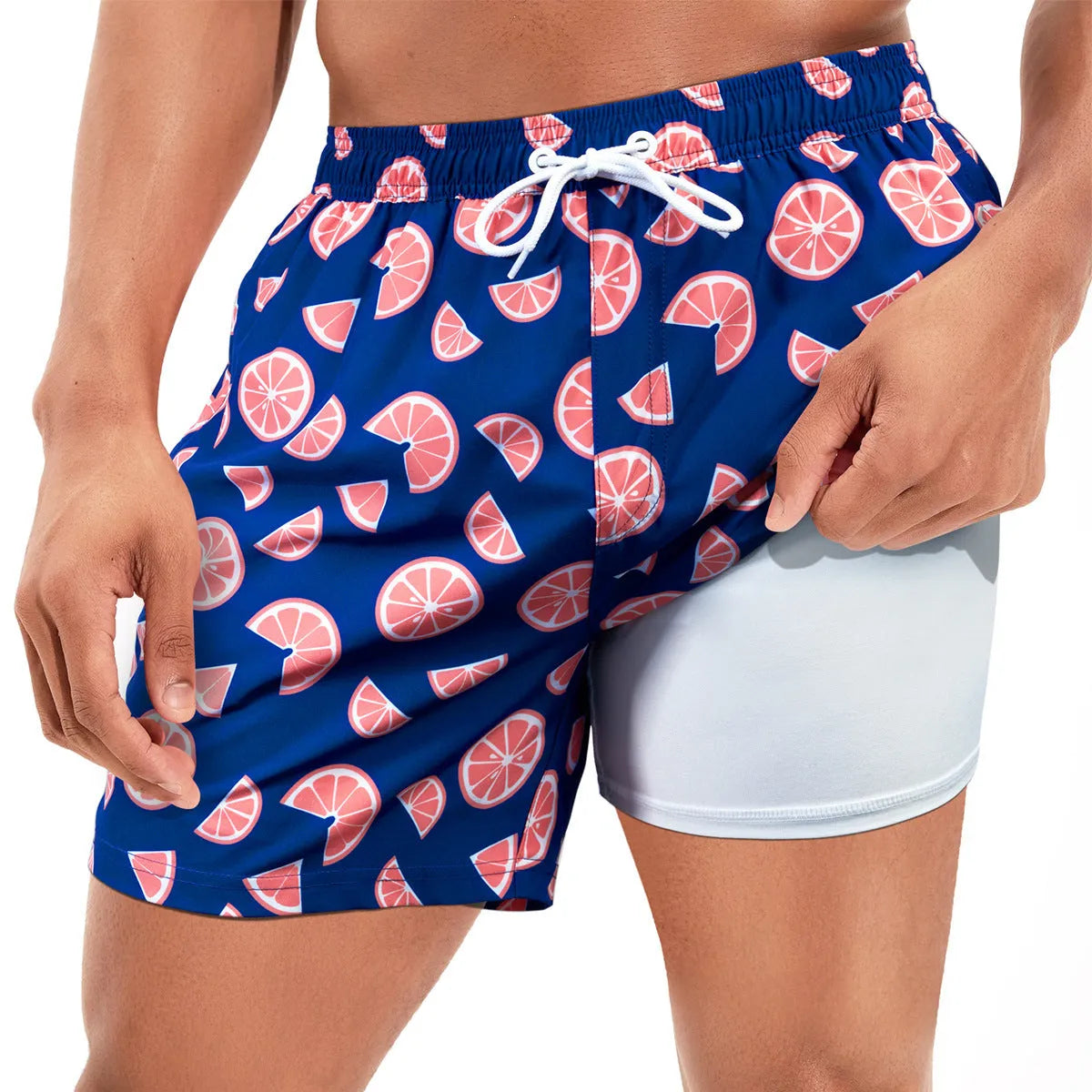 Men's loose fit quick-drying swimming trunks in spandex with colourful pattern options