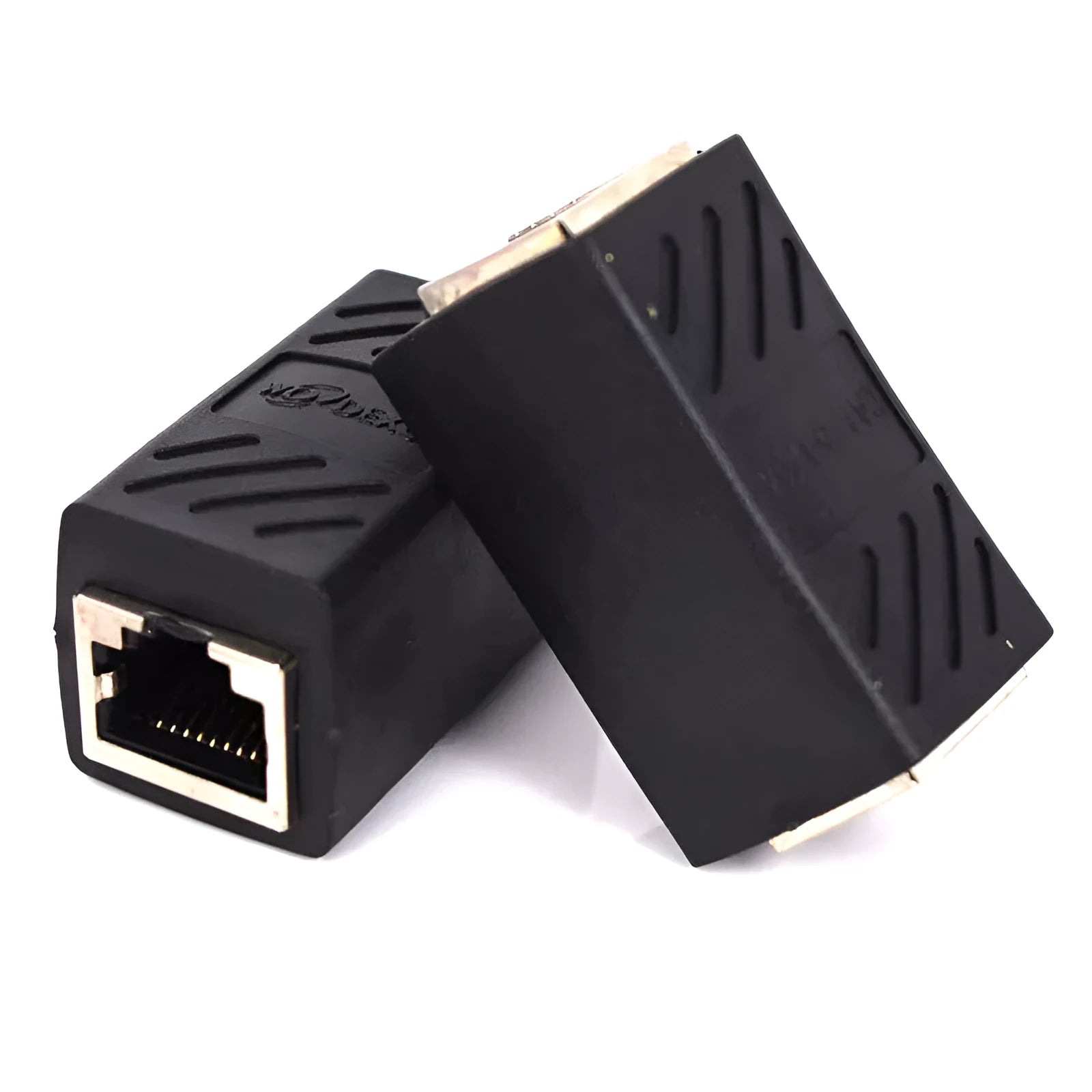 Black RJ45 network cable extender adapter for splicing Ethernet cables
