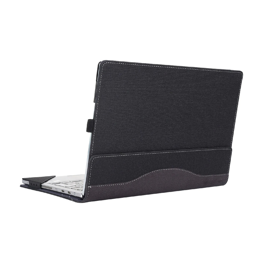 Black imitation leather laptop sleeve for Microsoft Surface Laptop 6 with bracket closure