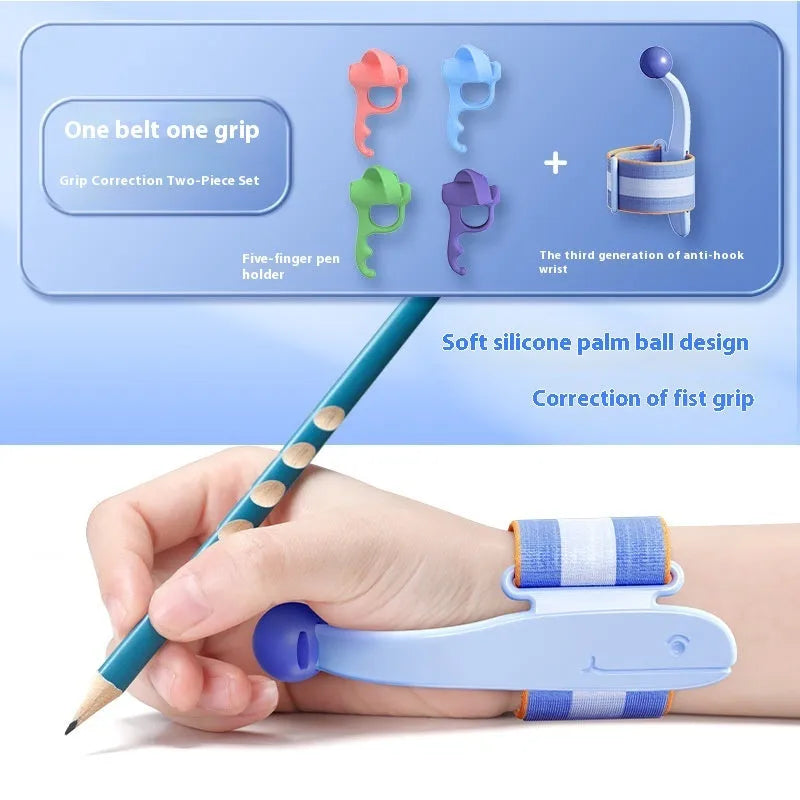 Blue anti-hook pen control corrector wrist brace with ABS nylon construction