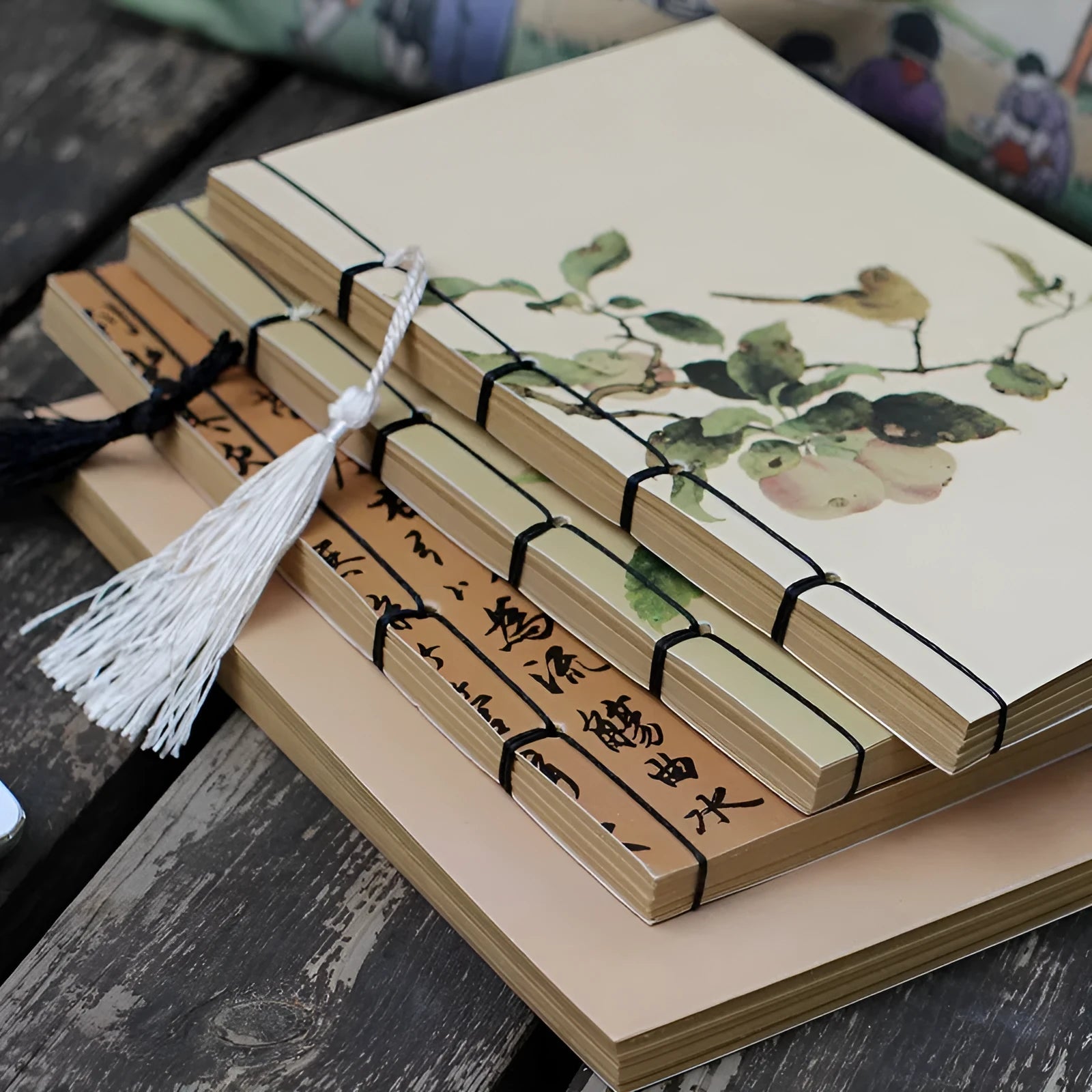 A5 antique wire-bound notebook with retro Chinese painting design on glossy embossed cover