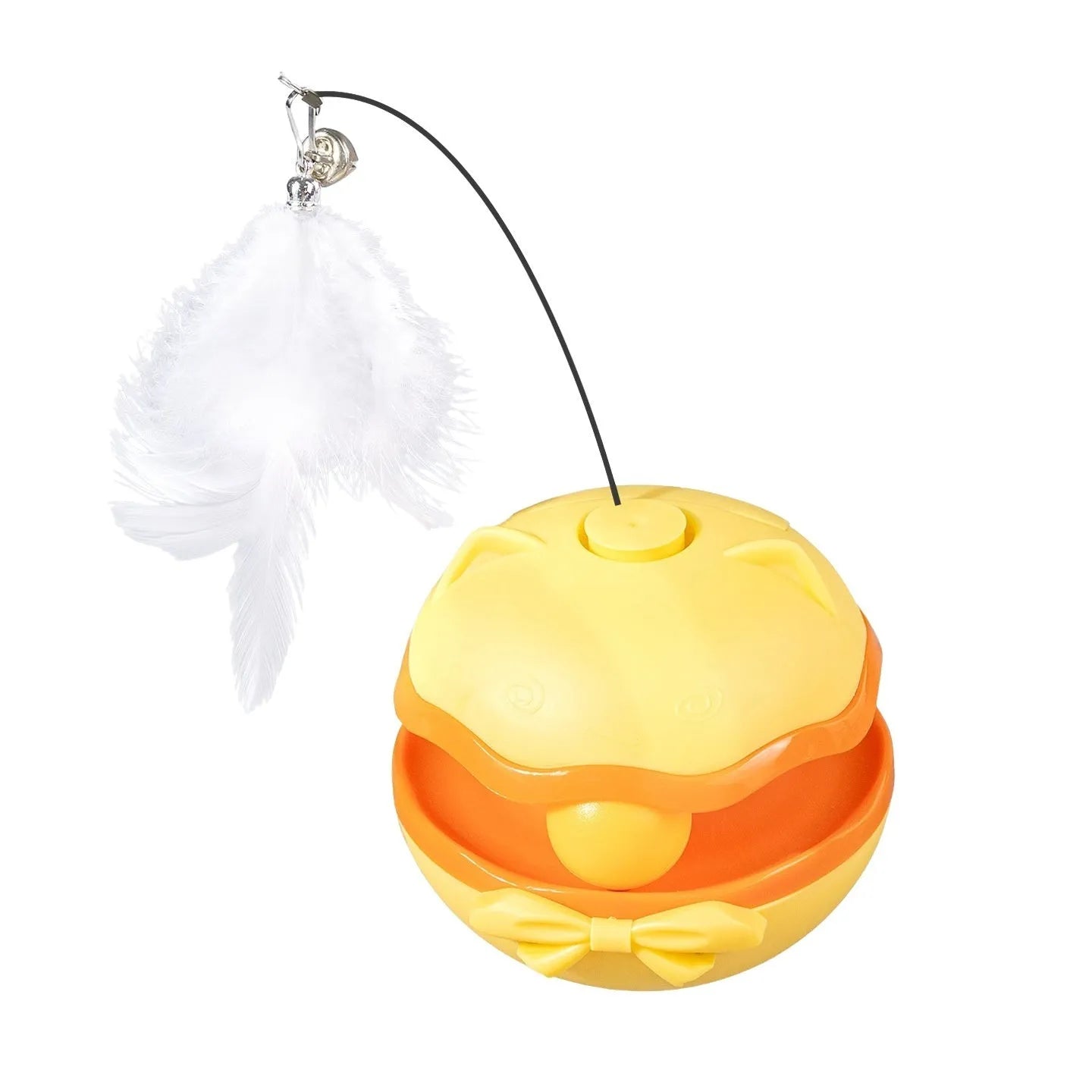 Electric cat toy tumbler with self-moving action and teaser wand attachment in plastic construction