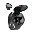 Black detachable smart bracelet and Bluetooth headset combo with colour screen and TWS earphones.