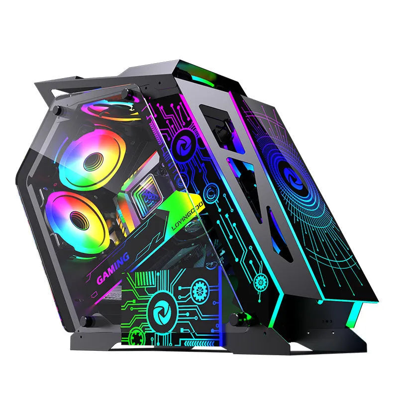 Table-type PC computer case with RGB lighting in coffee table design