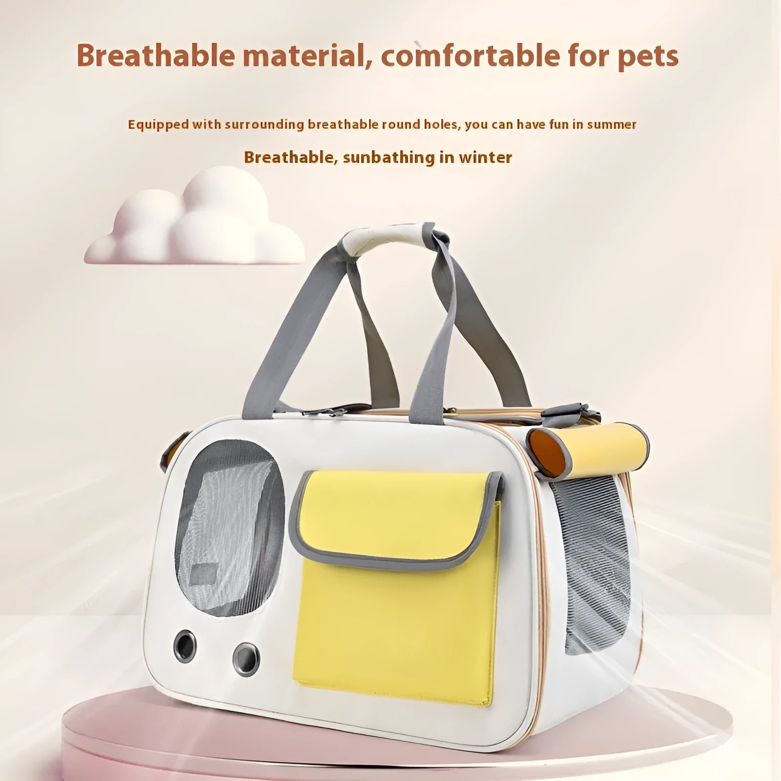 Foldable single shoulder pet carrier bag in canvas material, shown in black colour