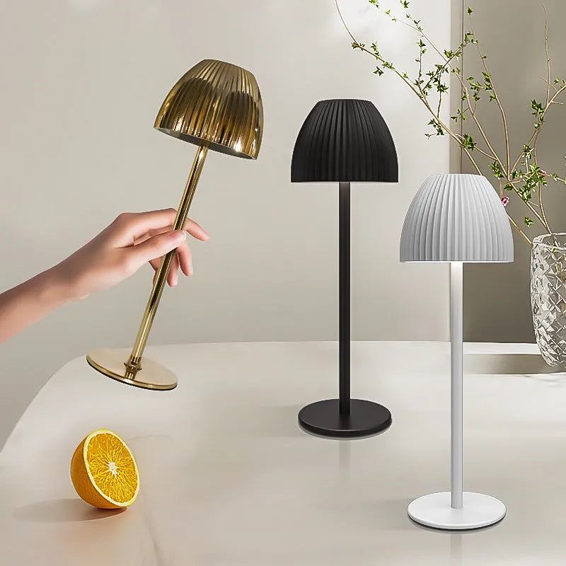 Modern minimalist LED table lamp with thin round base in black or white colour