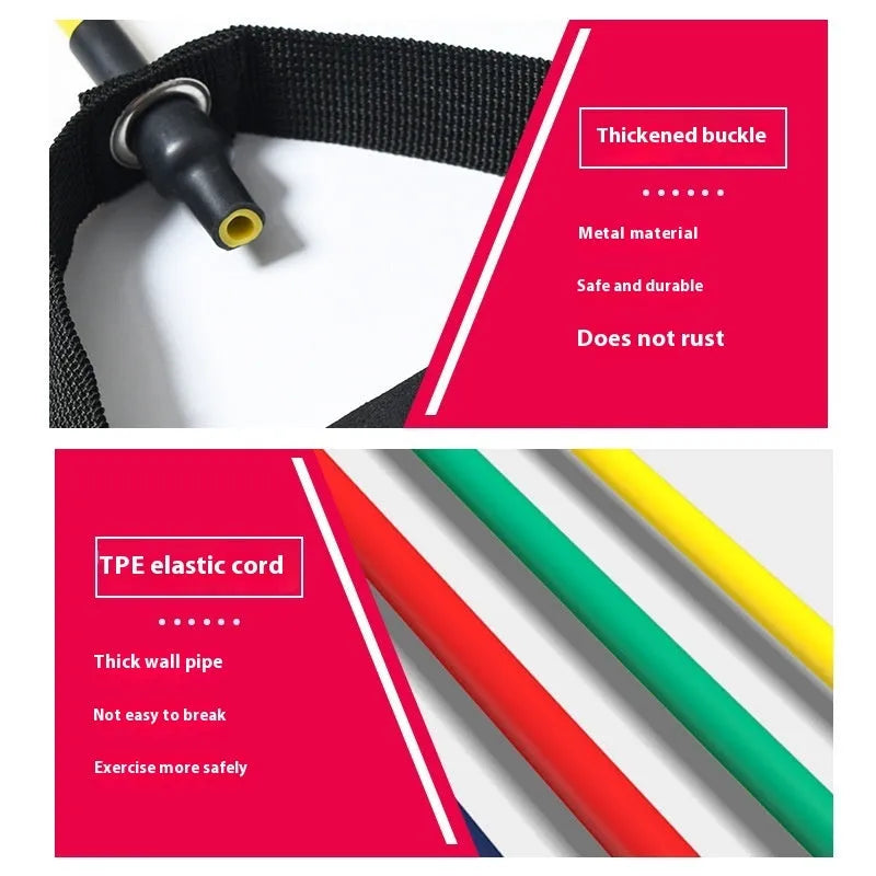Adjustable chest expander tension rope in five colours representing 10LB to 30LB resistance levels