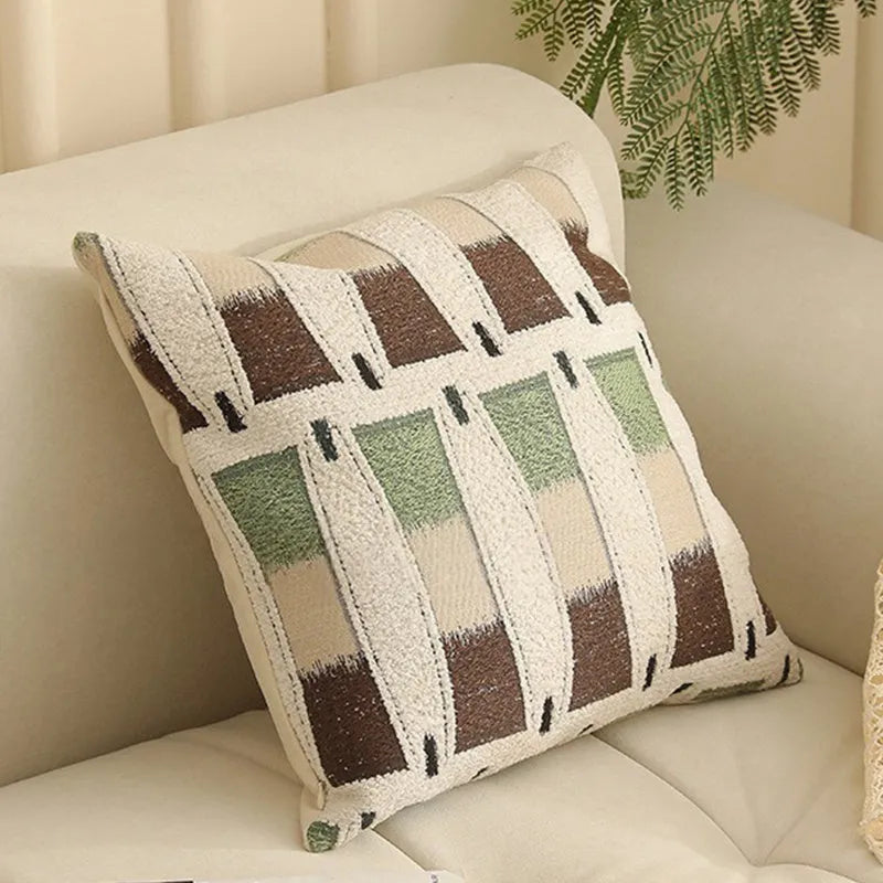 Square jacquard cushion cover with detailed plant and flower pattern in Nordic retro style.