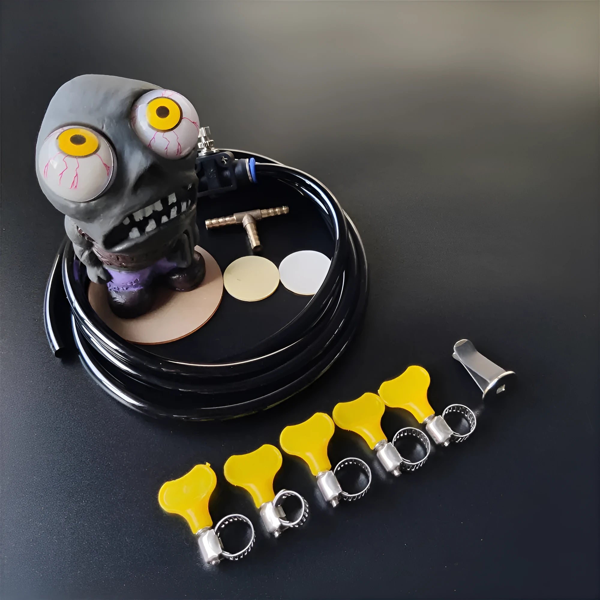 Turbo car blow-off valve decompress ornament kit with explosive eye zombie doll and pressure regulation components