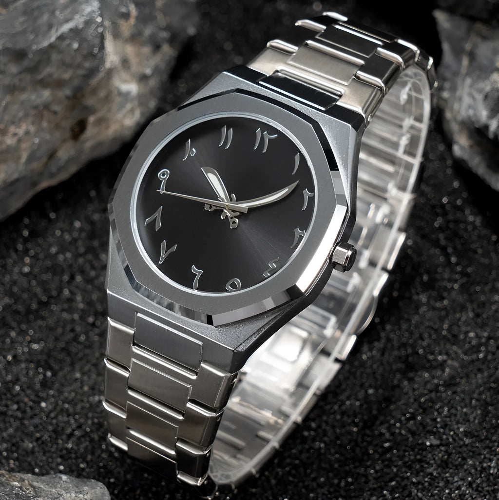 Business casual men's steel belt watch with quartz movement and 10mm thickness