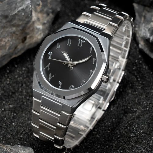 Business casual men's steel belt watch with quartz movement and 10mm thickness