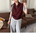 Retro half zip sleeveless knit vest in polyester mesh with 3D pattern
