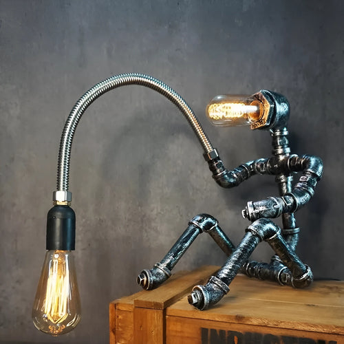 American industrial bar water pipe table lamp with iron shade for 220V UK voltage