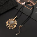 Gold geometric plaid pattern necklace on snakeskin wax rope chain with adjustable length
