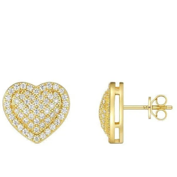 Golden S925 silver heart-shaped stud earrings with moissanite stones