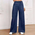 Women's light blue wide-leg denim jeans with straight cut and mid waist