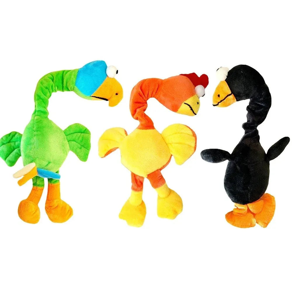 TPR rubber dog toy shaped like a chicken with black, green, and orange colour options.