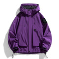 Men's black waterproof windproof hooded jacket showing long sleeves and regular length