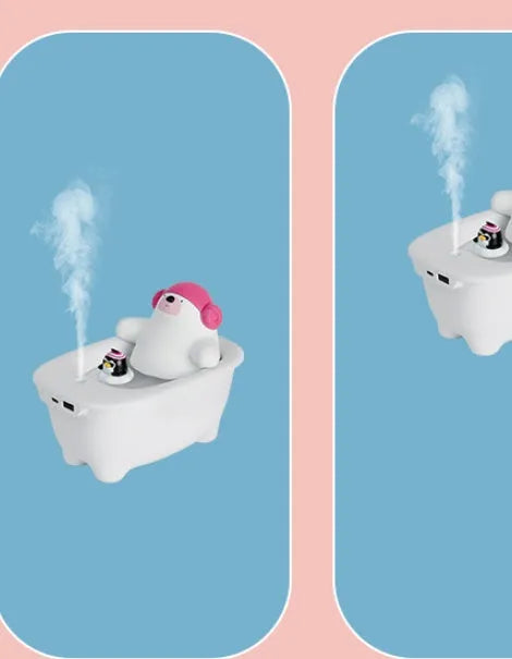 White USB air humidifier with 550ml water tank and adjustable mist settings for desk use