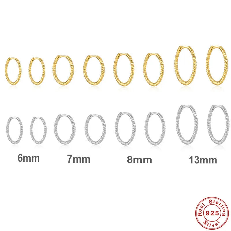 Sterling silver twisted hoop earrings with geometric round shape in gold electroplated finish