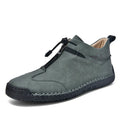 Men's casual leather shoes with mid heel and tall crown in black blue green khaki colours