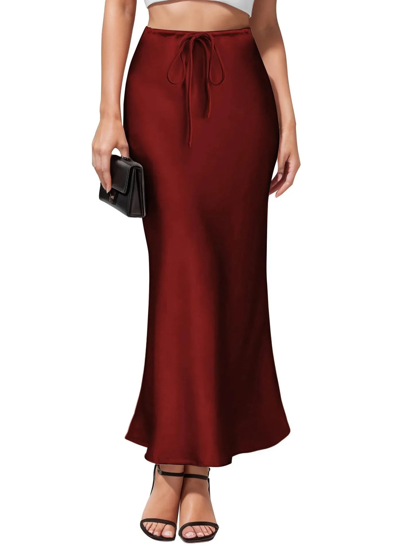 High-waisted asymmetric acetate skirt with irregular stitching in multiple colour options
