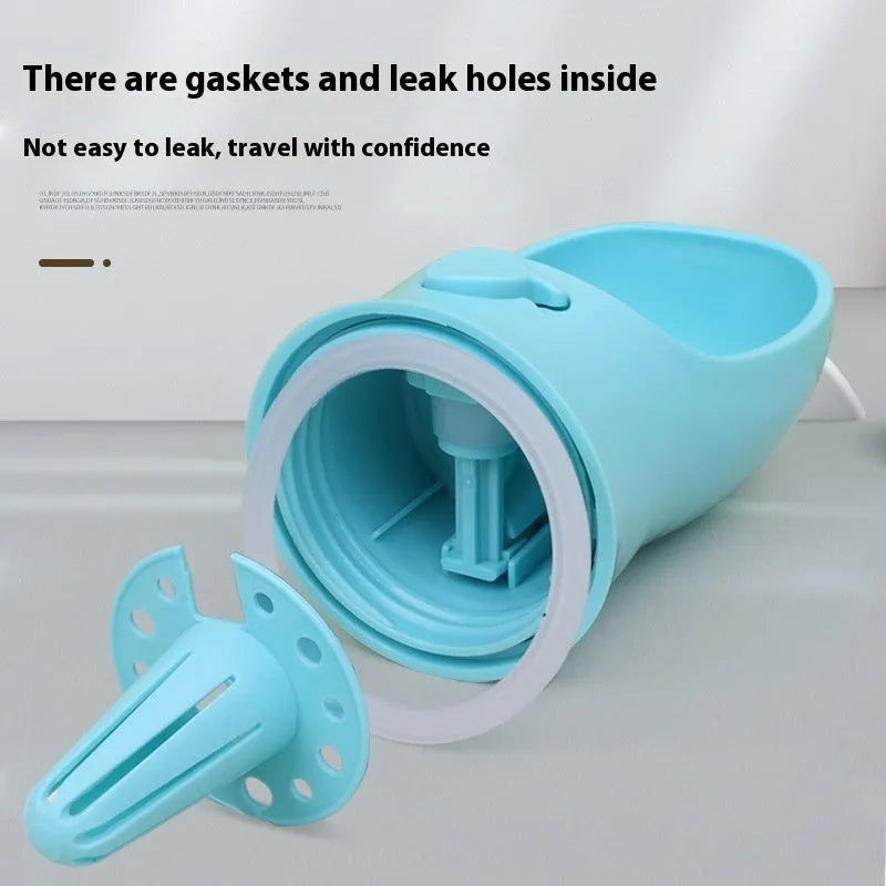 Blue dual-use portable dog drinking cup with two-in-one design for walks and outings