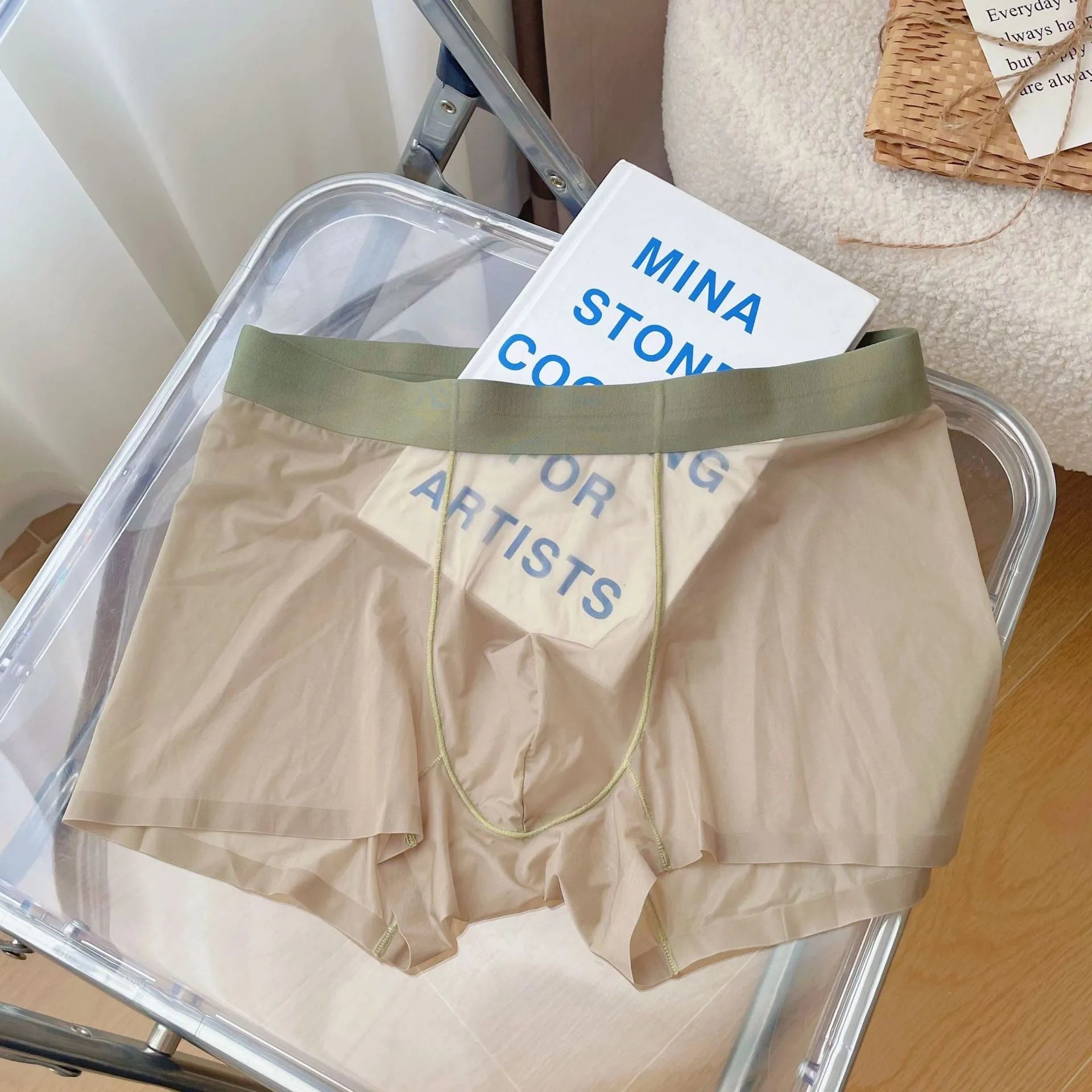 Men's thin knitted nylon boxer shorts in rock ash colour with seamless construction