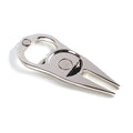 Zinc alloy golf tool with ball fork, yoke, and bottle opener functions in black, green, or silver