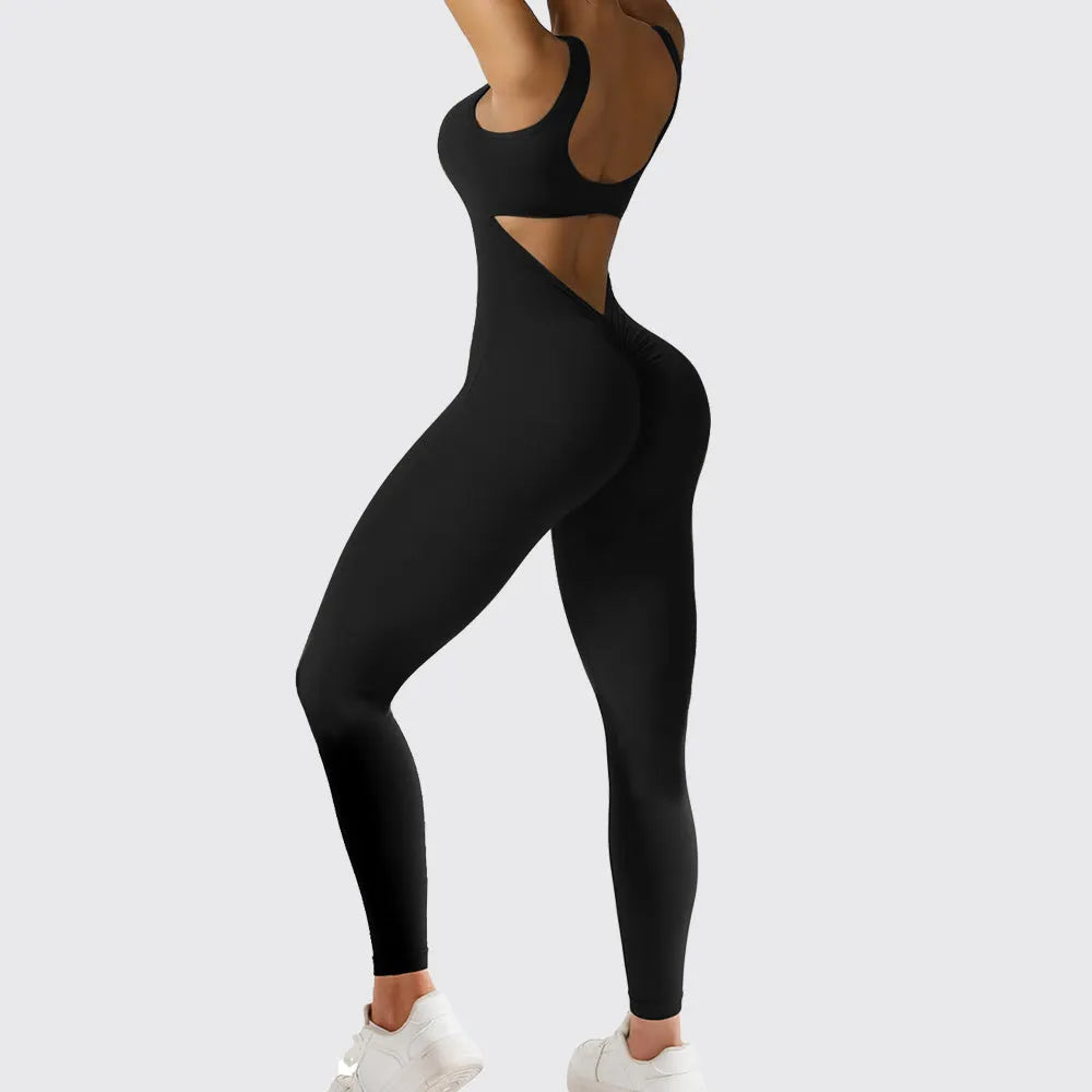 Women's sleeveless flare jumpsuit in polyester fabric for yoga and fitness wear