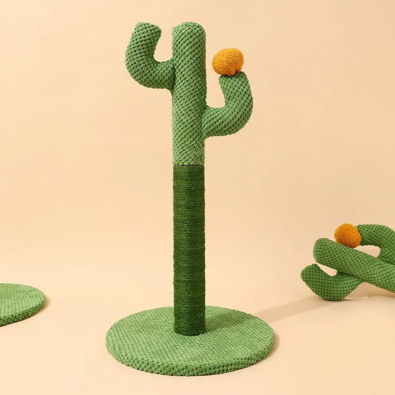 Cactus-shaped cat scratching post and climbing frame with cotton thread scratching surface