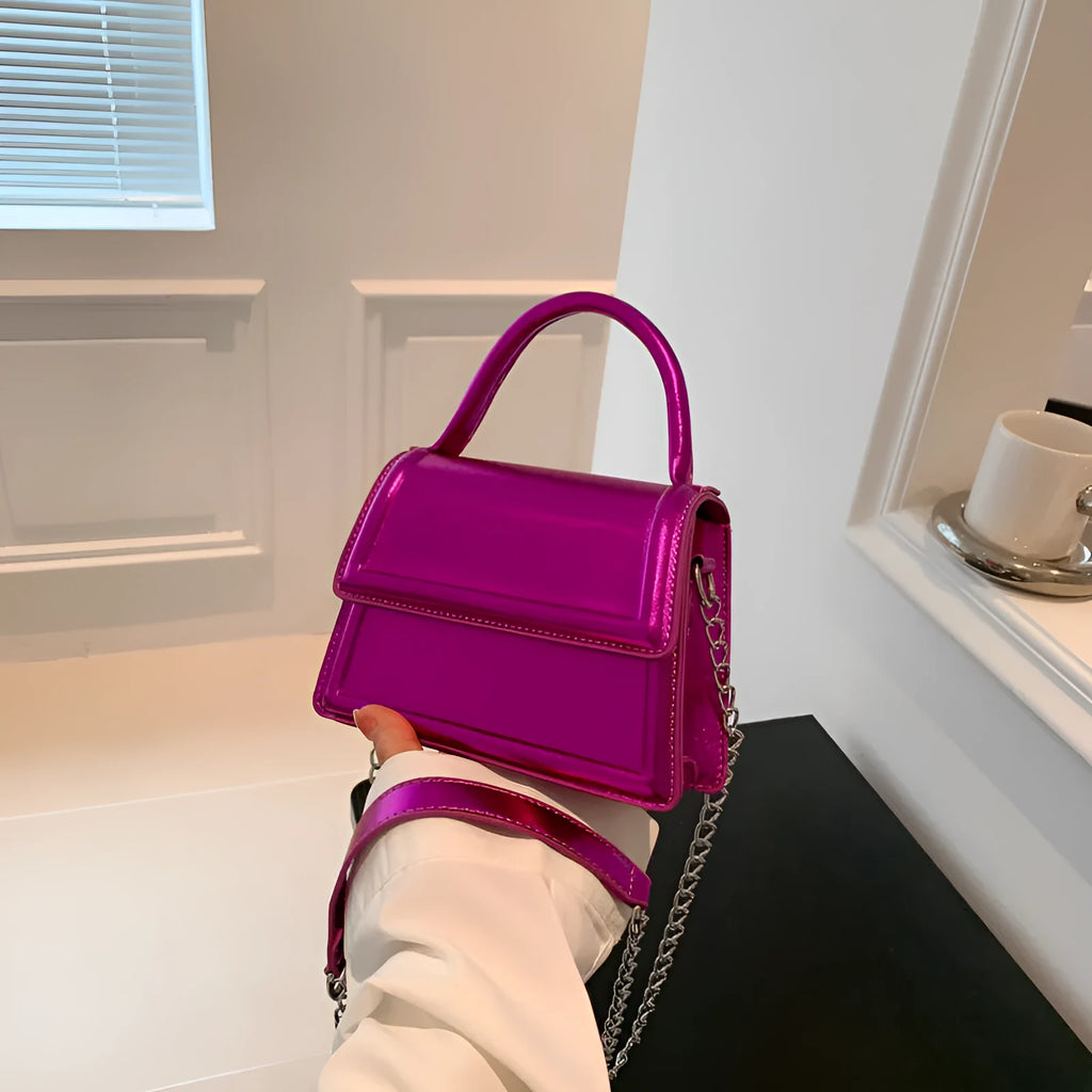 Retro PU leather crossbody shoulder bag in horizontal square shape with sewing line details