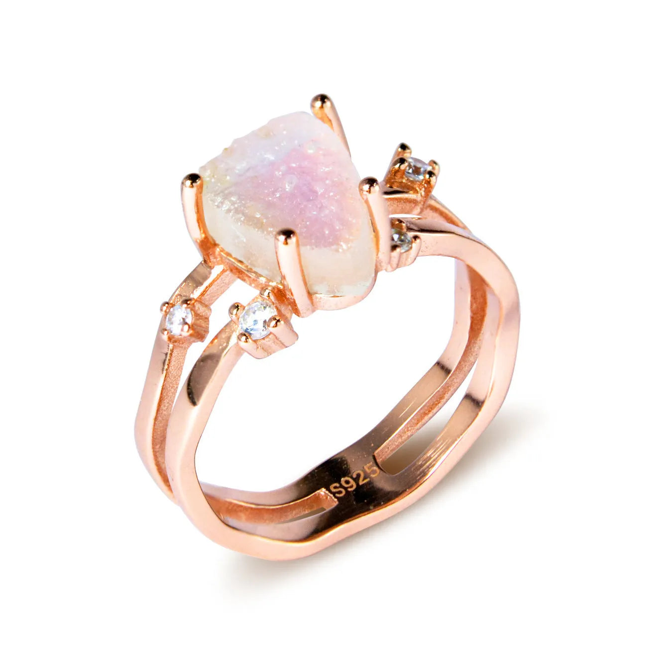 S925 sterling silver irregular triangle moonstone ring in geometric design with choice of finishes