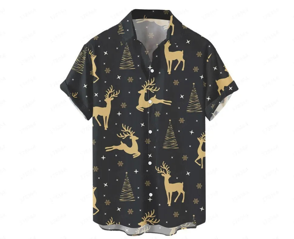 Men's short-sleeved Hawaiian shirt with a colourful 3D printed pattern on a polyester blend fabric.