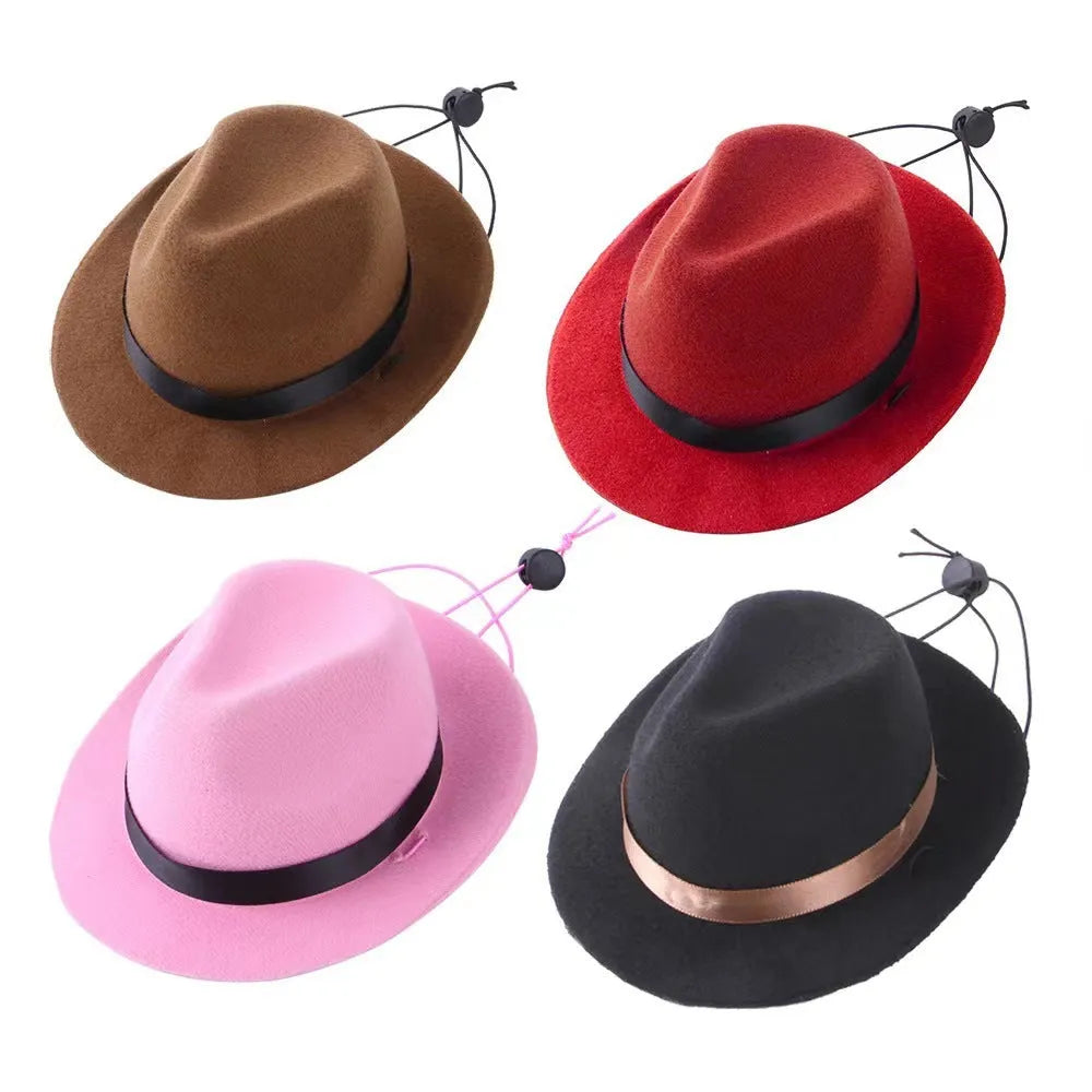 Handmade wool felt mini pet hat in pink, black, brown, or red with hairpin accessory