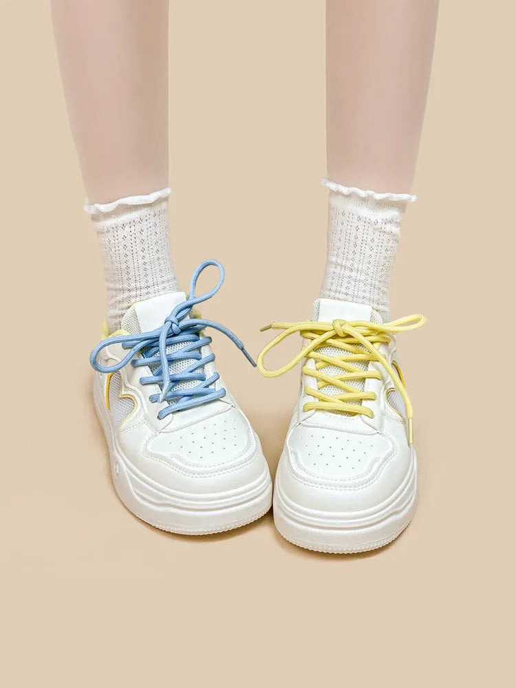 Summer mesh breathable casual sneakers in Meow Rabbit Sea Salt Cheese colour with lace-up closure