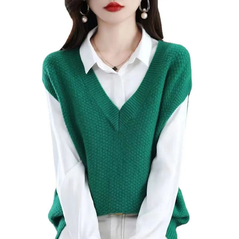 Acrylic sleeveless V-neck vest with 3D pattern in six colour options