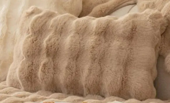Winter thickened rabbit plush sofa cushion solid colour Green on combination sofa