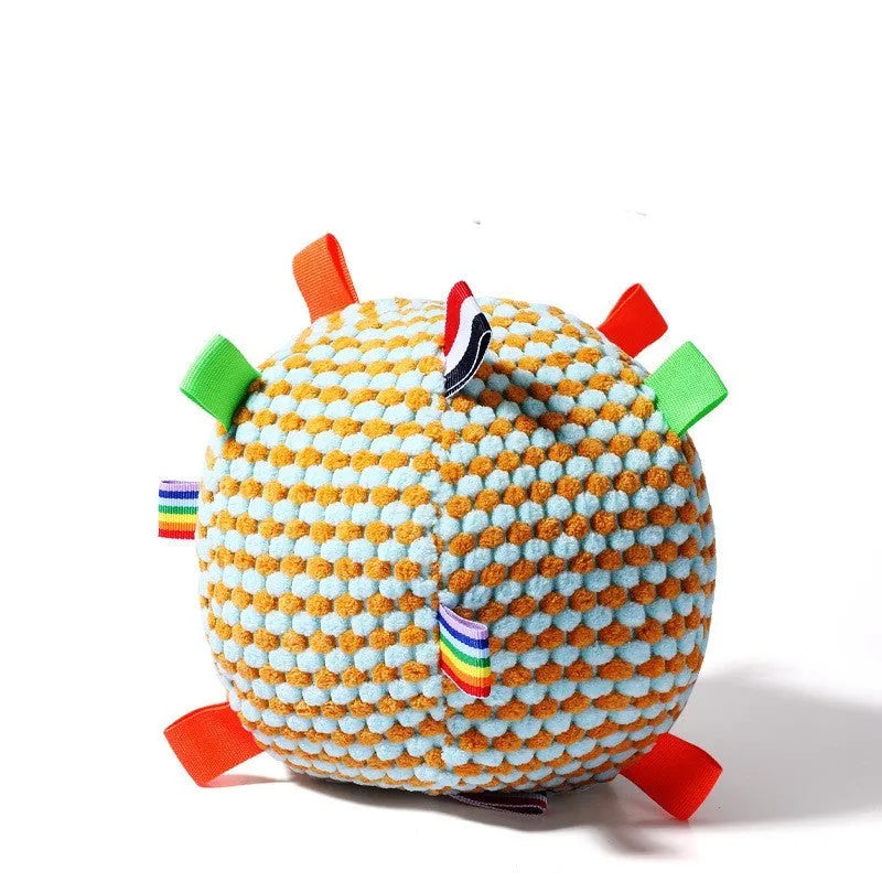 Blue pineapple lattice texture dog ball toy with vented holes, 17cm diameter