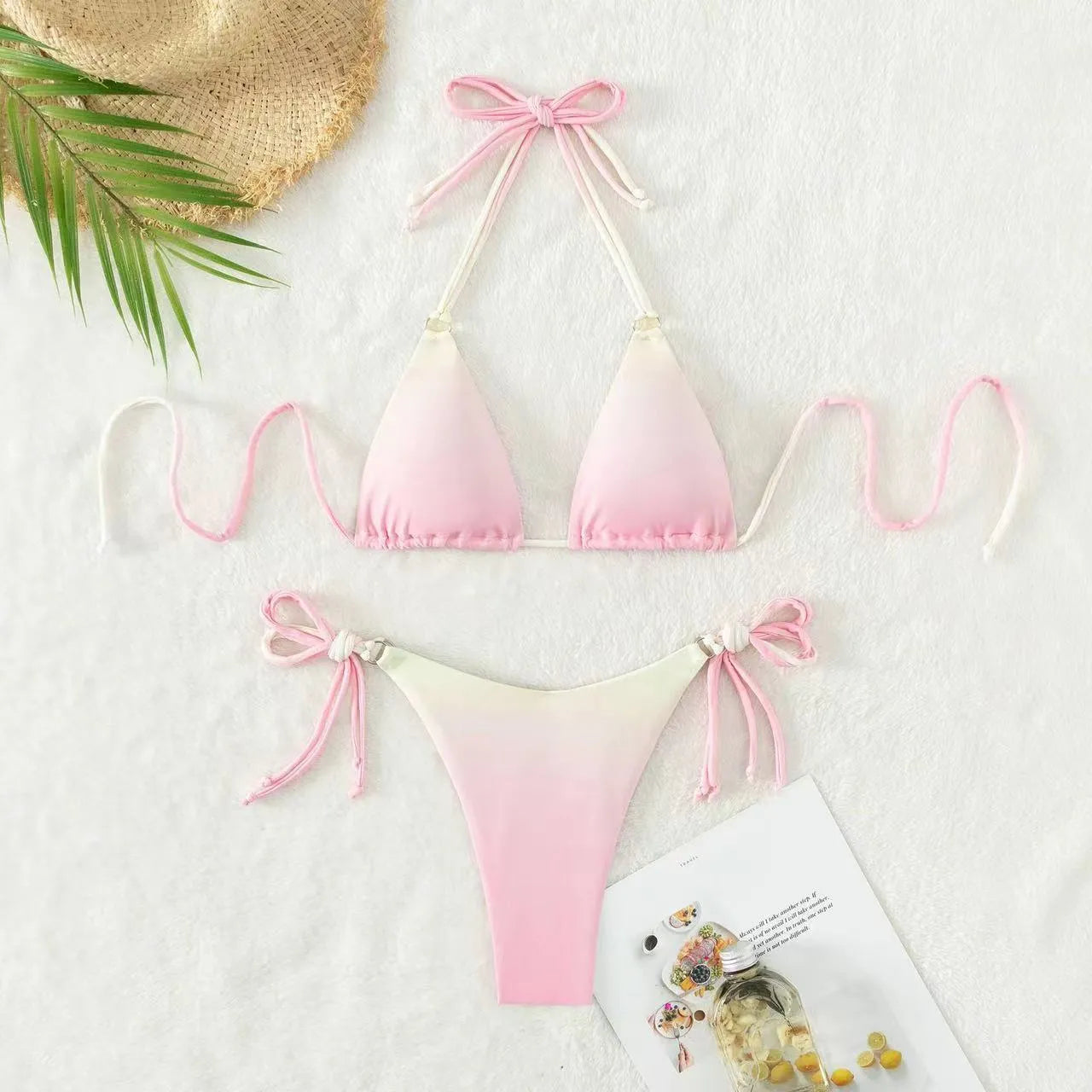 Women's gradient colour separate bikini swimwear set with high elasticity briefs