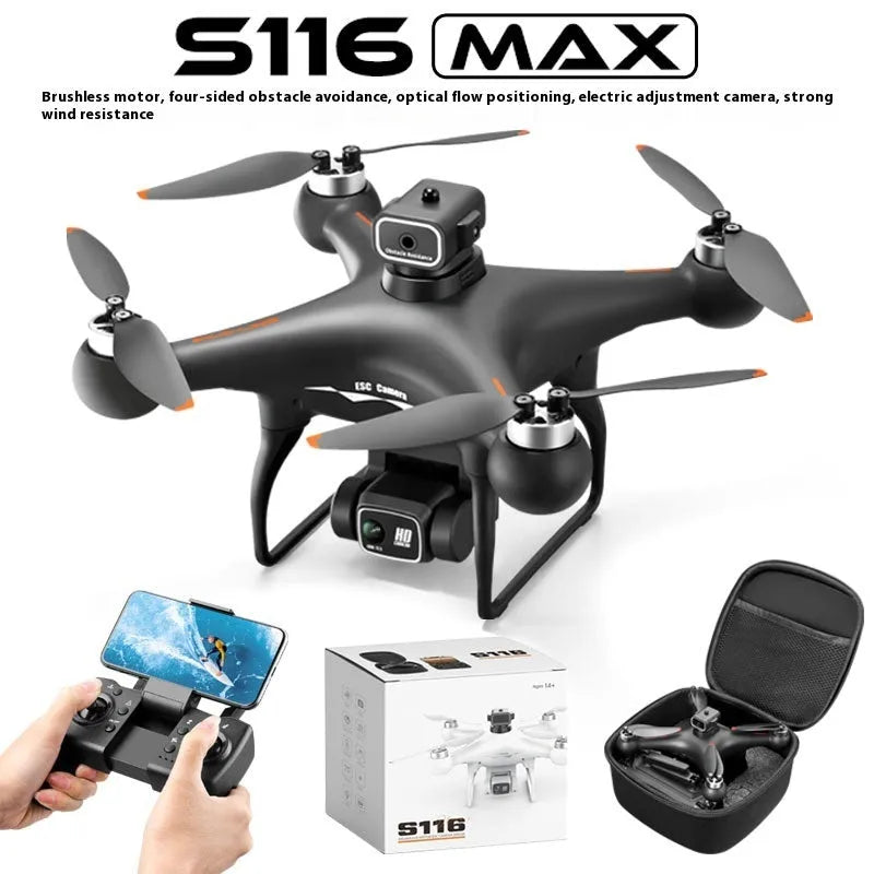 S116 brushless UAV drone with obstacle avoidance sensors and HD camera in black or white colours