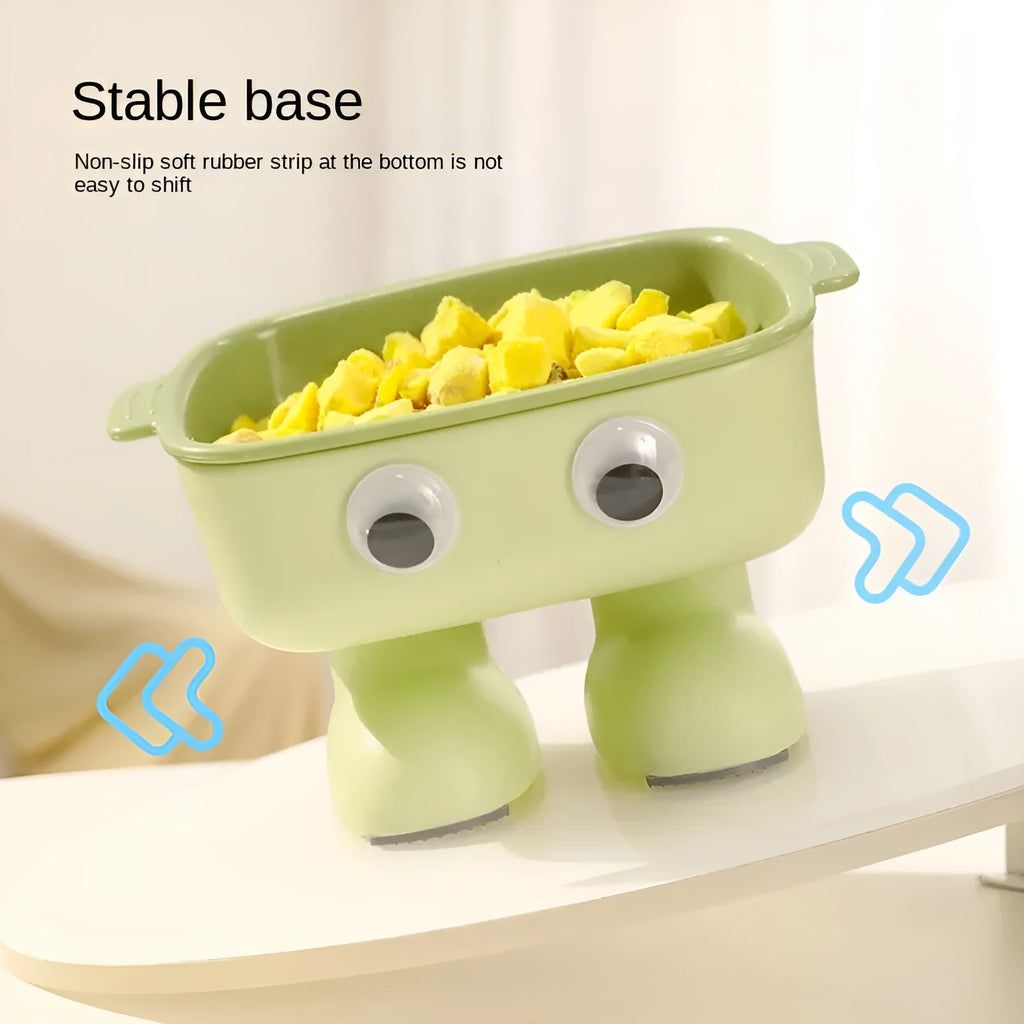 Elevated robot-shaped cat bowl with tilted design and detachable inner bowl in green colour