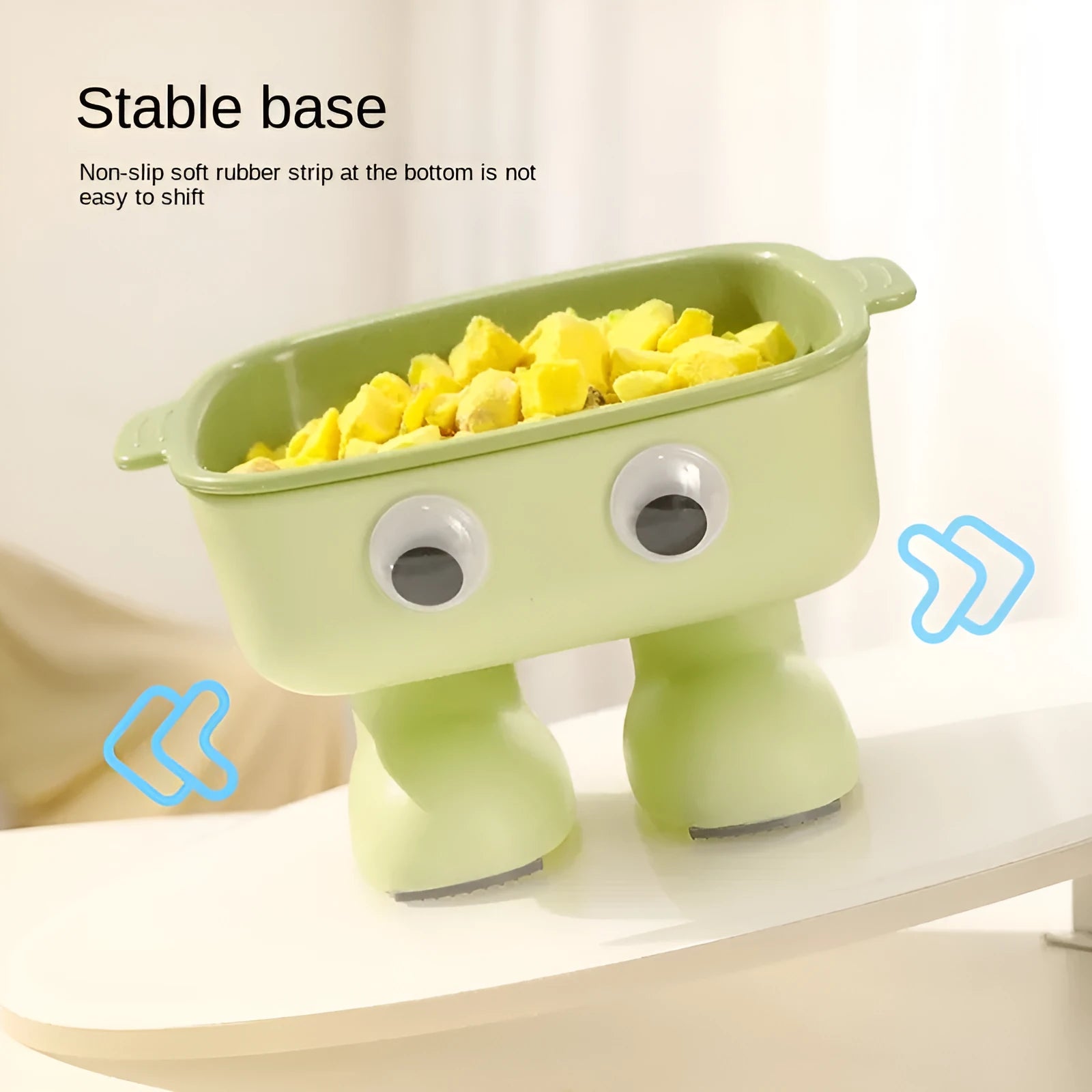 Elevated robot-shaped cat bowl with tilted design and detachable inner bowl in green colour