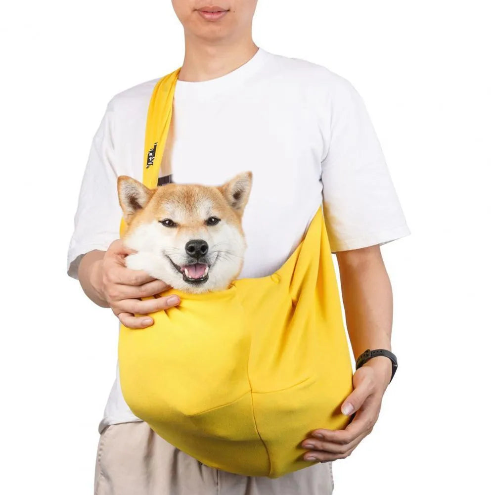 A folded and unfolded collapsible cat messenger bag with mesh panels, shown in blue.