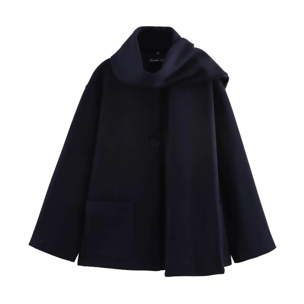 Women's longline overcoat with artificial fur collar in street fashion style