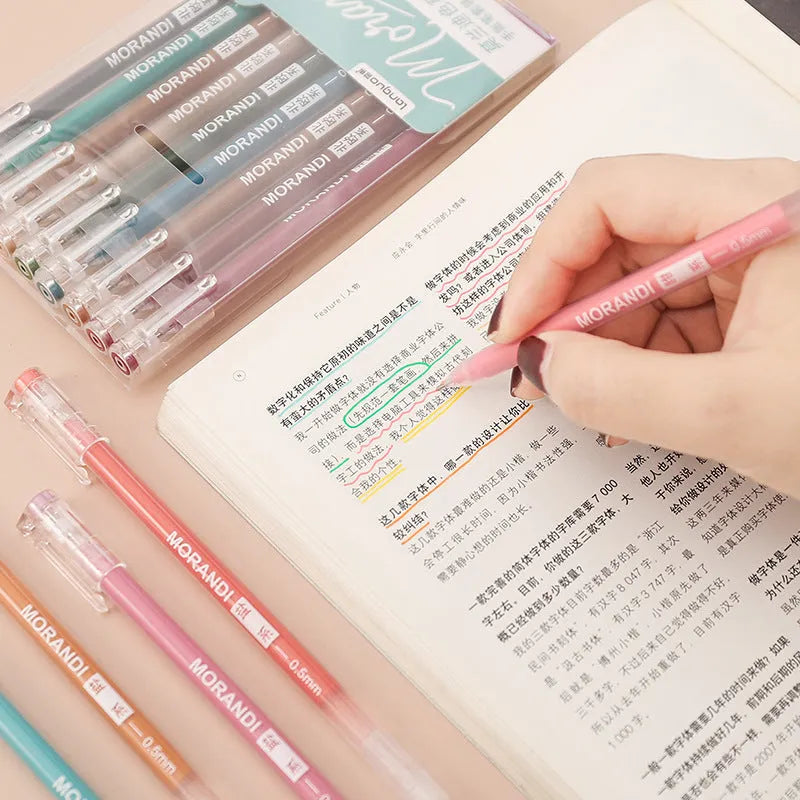 Set of nine solid colour gel pens with 0.5mm needle tips in Nordic, Retro, Salt, or Sweet series