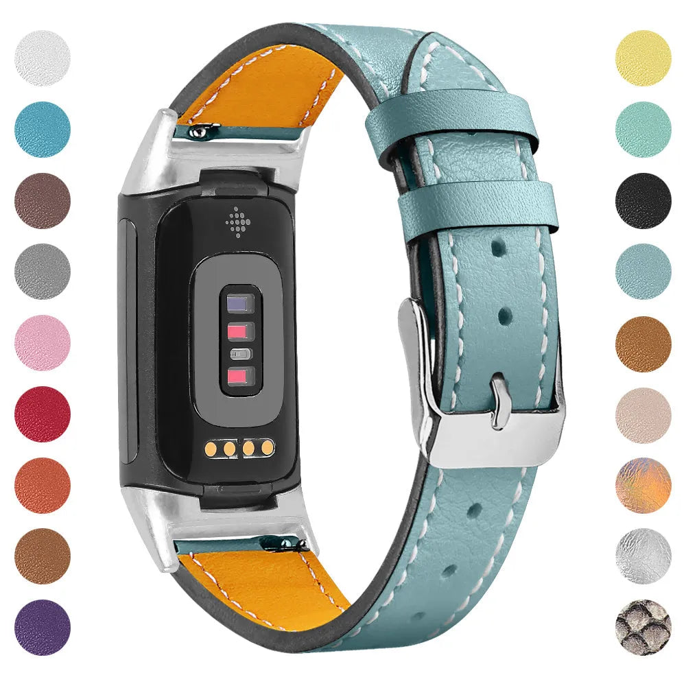 Genuine leather strap for Fitbit Charge 5 and Charge 6 smartwatch in multiple colour options