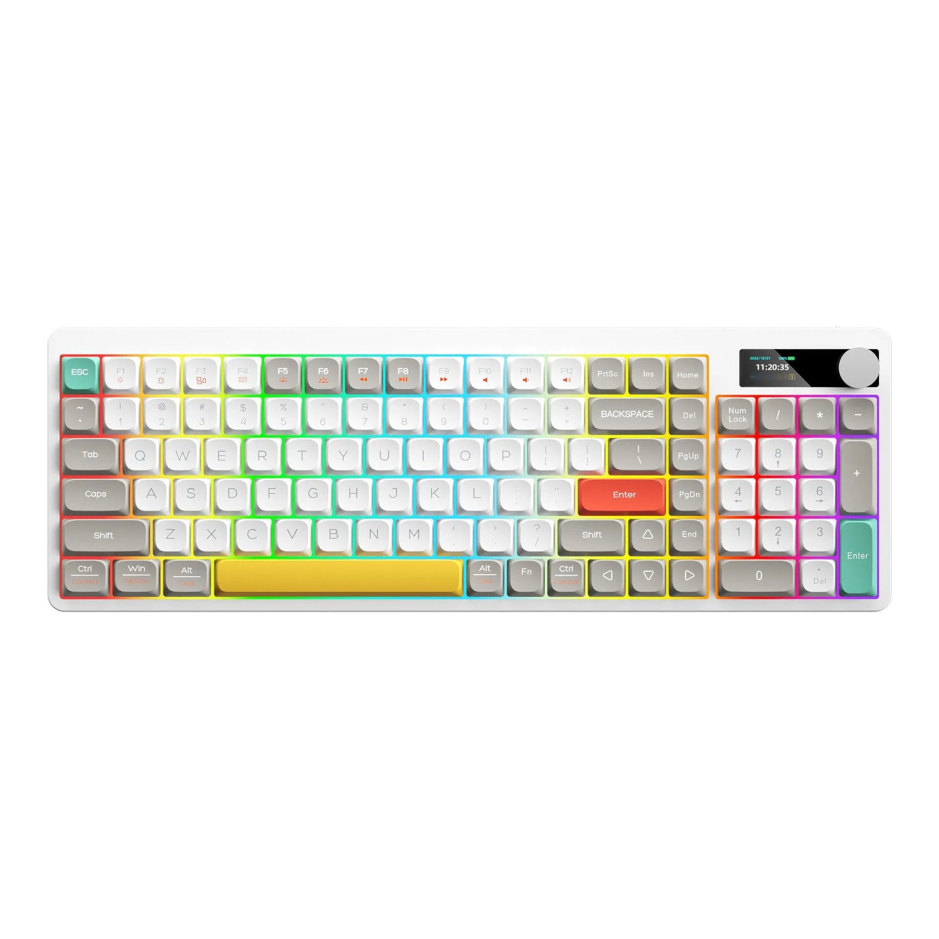 Black mechanical gaming keyboard with RGB backlighting and custom keycap designs